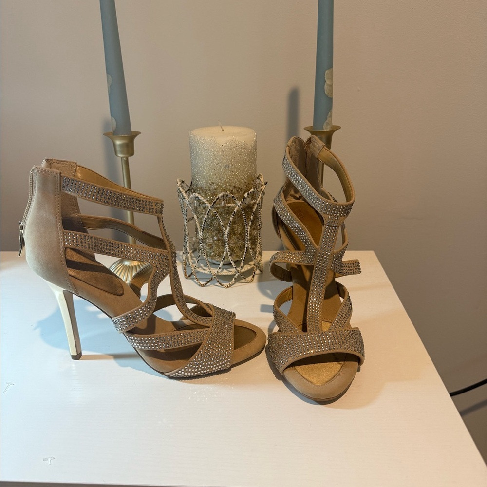 BCBG Tan Strappy Heels